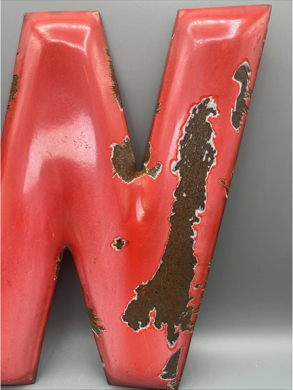 Vintage Porcelain Enamel Metal Sign Letter W Red 12” Gas Station Oil Advertising